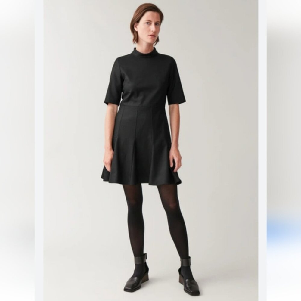 NWT COS | High neck fitted waist dress wool cashmere black sz 8